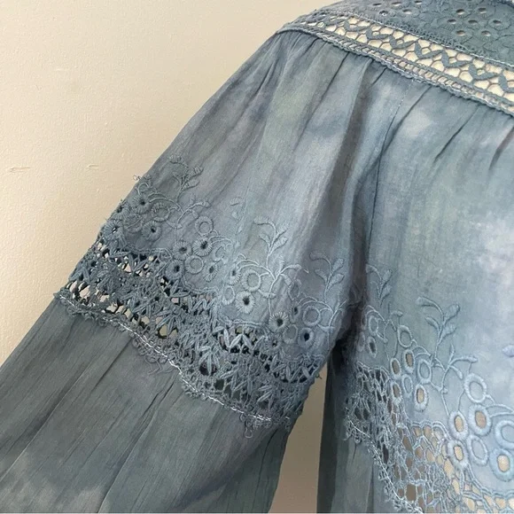 Grunge girly Free People Victorian Abigail hand dyed blue top Small EUC - Picture 4 of 9